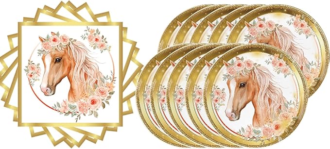 Horse Birthday Party Supplies, 20 Plates and 20 Napkins, Cowgirl Wild Horse Birthday Party Baby Shower Decorations Supplies Paper Plates Napkins for Girls Kids 20 Guests