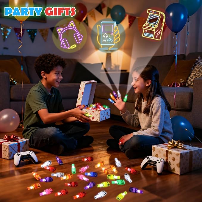 24 Pcs Video Game Party Favors LED Finger Lights, Glow in the Dark Light Up Toys Party Gifts for Kids, Birthday Goodie Bags Stuffers School Classroom Prizes