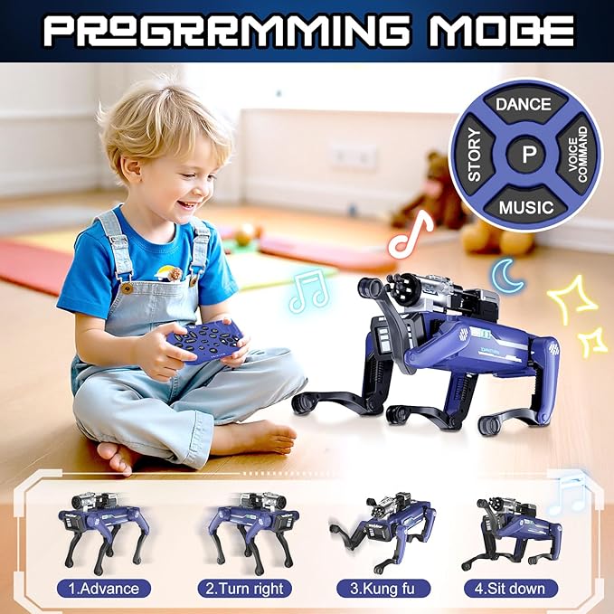 Robot Dog for Kids, Interactive STEM Pet with 20+ Actions, Policeman Version, Voice Command, 25m Range, Ideal Gift for Kids Age 6+
