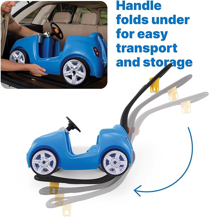 Step2 Whisper Ride II Kids Push Car, Ride-On Car with Seat Belt and Horn, Toddlers and Preschoolers Ages 18 Months–4 Years, Max Weight 50 lbs., Quick Fold Handle, Stroller Alternative, Blue