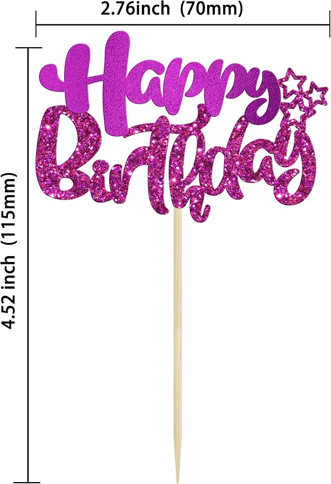 Ephlyn 24Pcs Happy Birthday Cupcake Toppers Double Layer Glitter Happy Birthday Cake Decorations for Celebrating Baby Shower Theme Kids Boys Girls Anniversary Party Decorations Supplies Purple