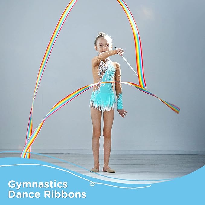 50PCS Rainbow Dance Ribbons Party Favors for Kids Circus Carnival Rhythmic Gymnastics Ballerina Birthday Party Streamers Decoration, Kids Ribbon Silks Sticks Wands for Girls