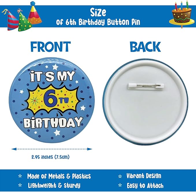 ZomefinKiu 6th Birthday Party Supplies for Boys - Hat, Badge, Decorations, and 6 Year Old Outfit