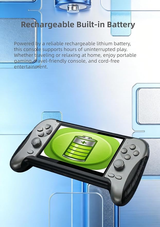 4.3-Inch HD Screen Portable Retro Game Console with Built-in Classic Games – Instant Save, TV Output, Video/Music Player, Rechargeable Battery, for Teens & Adults
