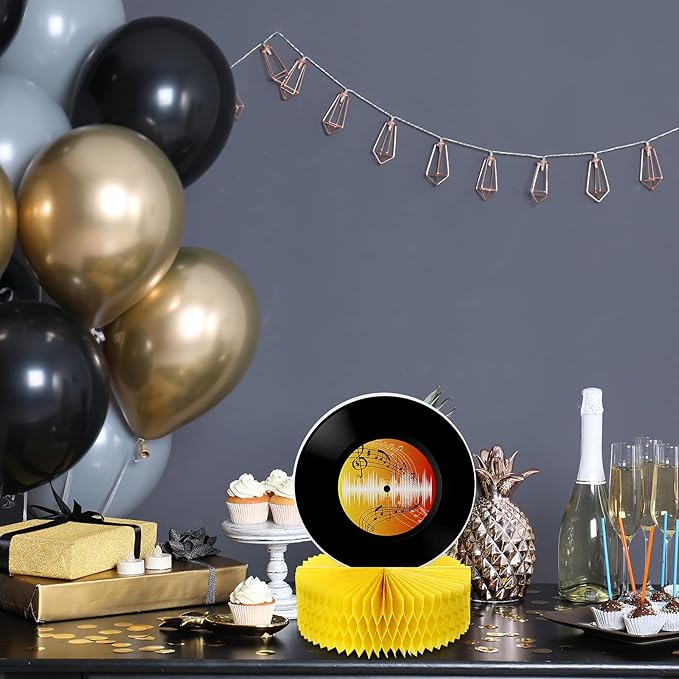 Jetec 9 Pieces Record Honeycomb Centerpieces 50s Sock Hop Party Decorations 70s Vinyl Rock and Roll Table Decor 3D Retro Music Table Centerpieces for 1950s Birthday Supplies Favors and Classroom Decor