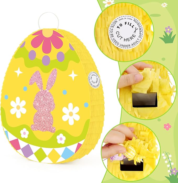 Hooqict Easter Egg Pinata Bunny Pinata with Blindfold and Bat Stick for Kids Spring Happy Easter Party Games Bunny Birthday Party Decorations Sunday Celebration Supplies