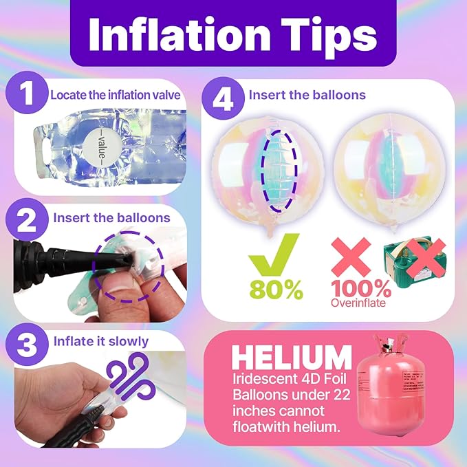 PartyWoo Iridescent Foil Balloons 20pcs Different Sizes Pack of 22 12 10 Inch Large Round Foil 4D Inflatable Mirror Ball Mylar Balloons for Wedding Anniversary Birthday Disco Party Decorations