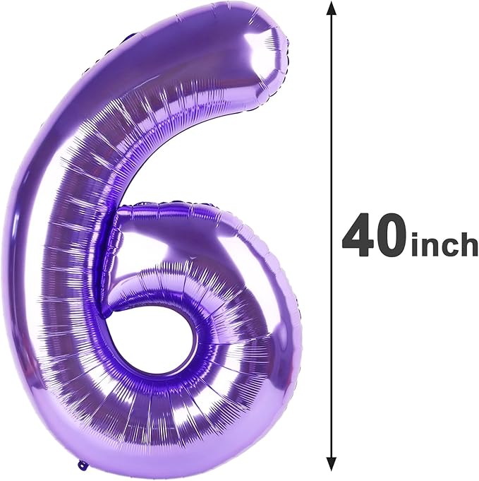 Jumbo Purple Number 6 Balloon 40 Inch, Boy Girl 6th Birthday Supplies, Foil Helium 6 16 26 46 60 66 76 86 96 Birthday Giant Balloon, Mylar Purple Number Balloons Anniversary Decorations