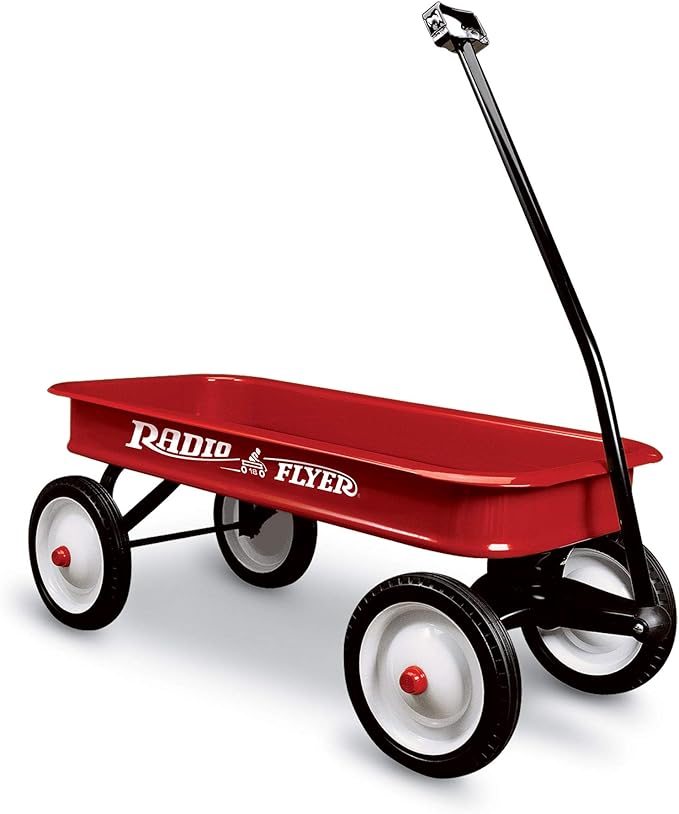 Radio Flyer Classic Red Wagon, for Kids 1.5+, All-Steel Body with No-Scratch Edges, 10” Rubber Tires Extra-Long Handle Folds Under Controlled Turning Radius 200 lb Capacity Wagon for Kids or Cargo