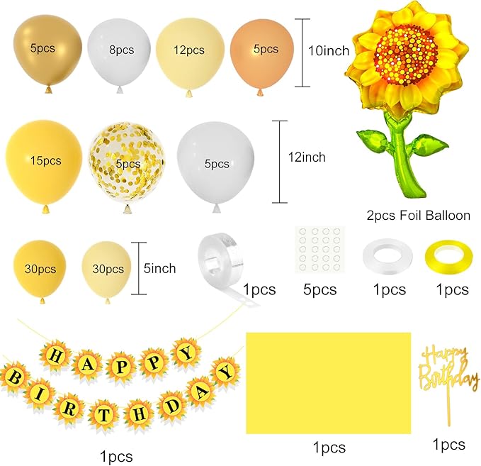 TUPARKA Sunflower Birthday Party Decorations Kit Sunflower Banner Yellow Balloon Arch Sunflower Vine Sunflower Heads Table Covers Cake Toppers 146 Pack Sunflower Party Supplies for Baby Shower Décor