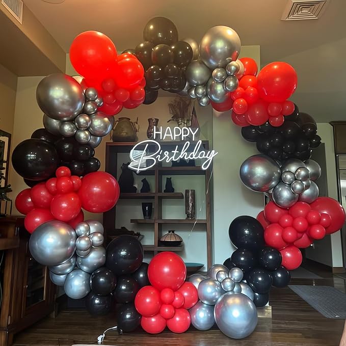 Red Black Silver Balloons, Black and Red Balloons Metallic Silver Balloon Confetti Balloon for for Man Theme Birthday Baby Shower Wedding Race Car Party Decorations