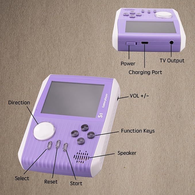 Retro Game Console Handheld, Mini Handheld Game Console for Kids with 666 Classic Retro Games, 1020mAh Rechargeable Battery, 3 Inch Screen Gameboy, Birthday for Boy Girl (Purple)
