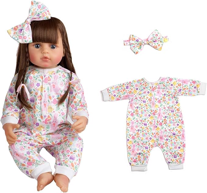 Reborn Baby Doll Clothes Accessories, 5 Set of Doll Clothing, Jumpsuit Bow Headband Outfits for 20 Inch to 22 Inch Dolls, 10 PCs in Total Doll Outfits and Accessories