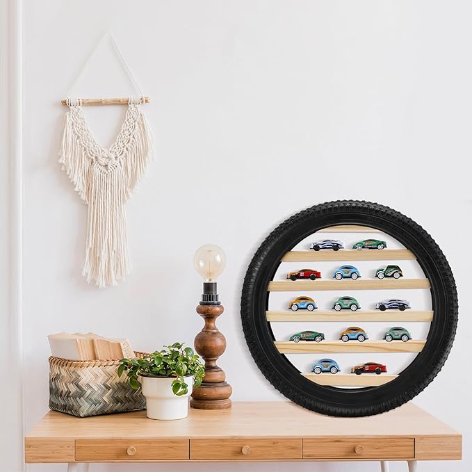 Tire Toy Box Wall Car Display Shelf Model Car Display Case Stand for 1/64 Collectibles Cars,Collectibles,Toy Figurines(Diameter 16 Inches)