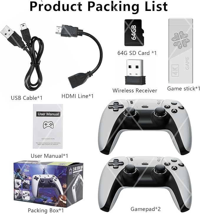 Upgraded Model Wireless Retro Game Stick,Retro Video Game Console,9 emulators, (64G),with Over 40000 Built-in Electronic Games,4K HDMI Output,Dual 2.4G Wireless Control Plug and Play Retro Game (pro)