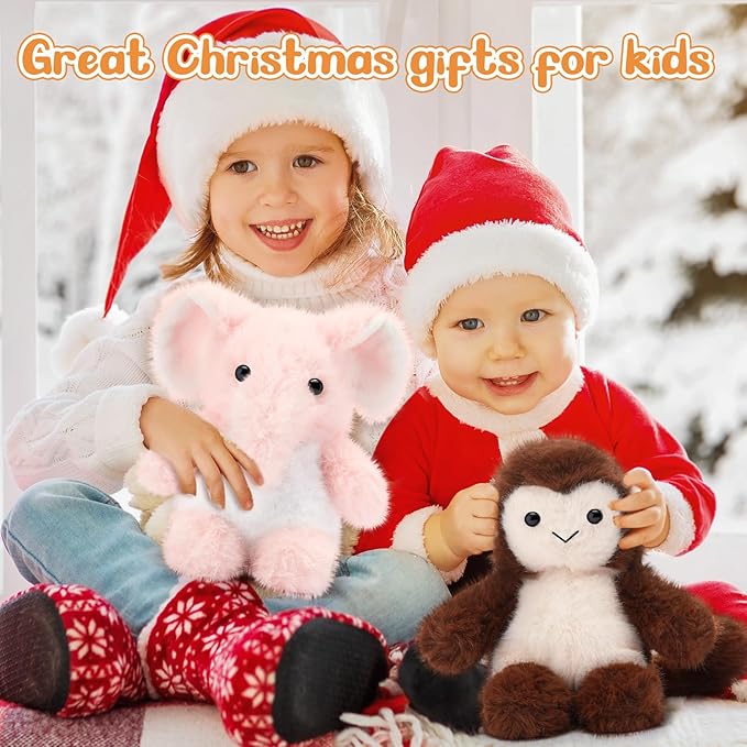 Gejoy 3 Pcs 6 Inch Forest Stuffed Animal, Soft and Fluffy Forest Series Plush Monkey Elephant Lion Stuffed Animals for Animal Kids Birthday Gift Easter Party Themed Decoration