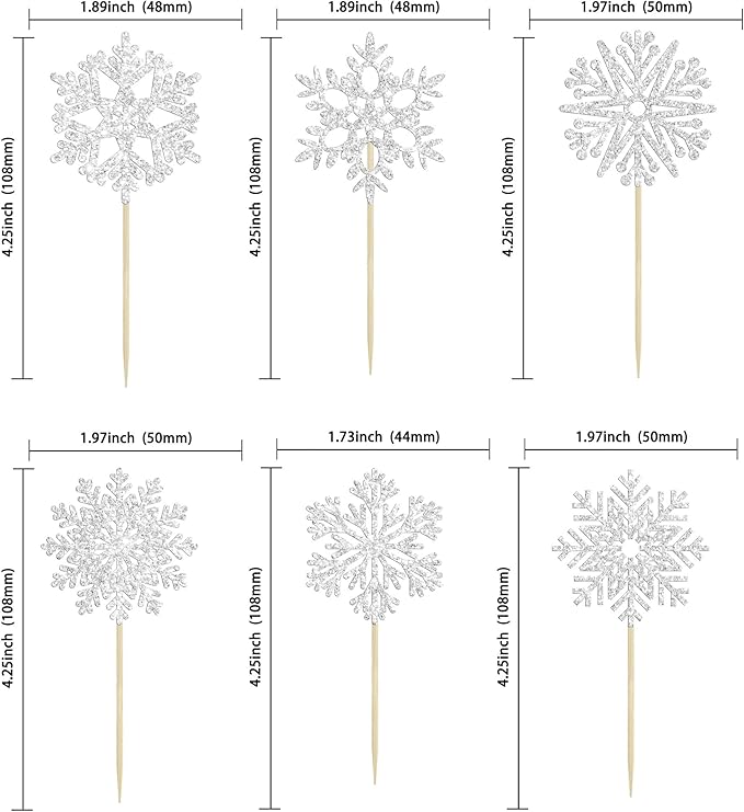 36Pcs Snowflake Cupcake Toppers Frozen Cupcake Picks Winter Frozen Theme Party Christmas Baby Shower Wedding Decoration Supplies Winter Wonderland Theme Cupcake Topper Sliver