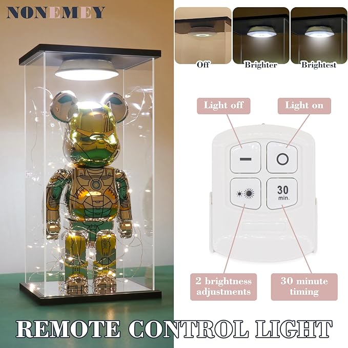 NONEMEY Clear Acrylic Display Case with Remote Control Light for 1000% Bearbrick, Dustproof Model Showcase Organizer Box, Display Case for Collectibles Bearbrick (15.7×12×30inch,40×30×76cm)