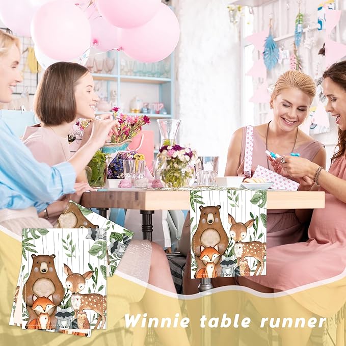 Woodland Baby Shower Decprations, Wild Animal Birthday Decorations, Woodland Birthday Table Runner, Forest Wild Creatures Baby Shower Table Covers for Boy Girl Neutral Gender Reveal Decor