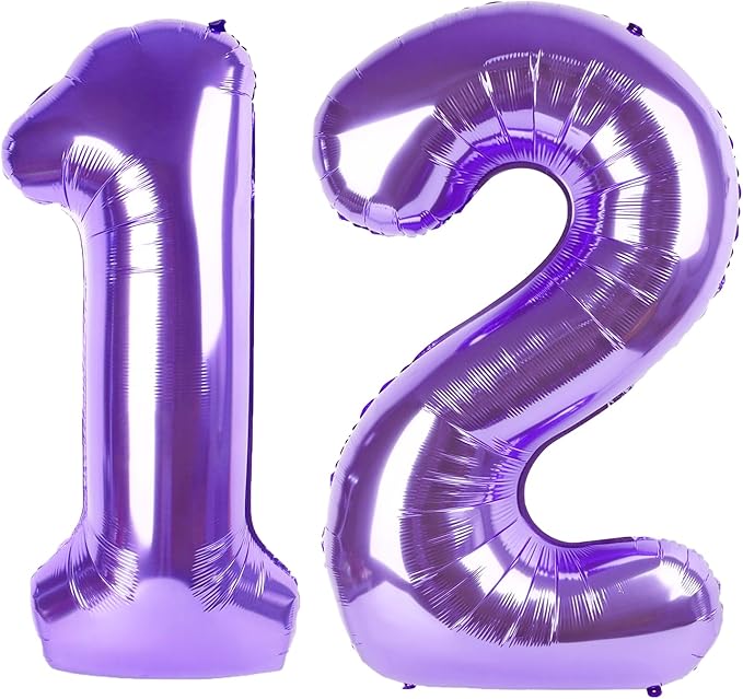 40 Inch Purple Number 12 Digital Balloon,Jumbo Mylar Foil Helium Balloon for 12 Balloons for Birthday Party,Wedding Anniversary Party Decorations