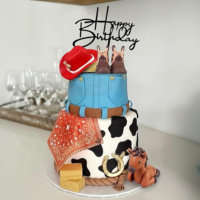 Cowboy Cake Decorations Hat and Boot Horse Cake Toppers for Western Theme Cowboy Cowgirl Birthday Baby Shower Party Favors Supplies