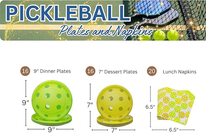 Blue Orchards Pickleball Party Plates and Napkins (52 Pieces for 16 Guests) - Pickleball Party Decorations Sports Themed Birthday Baby Shower Disposable paper Plates and Napkins