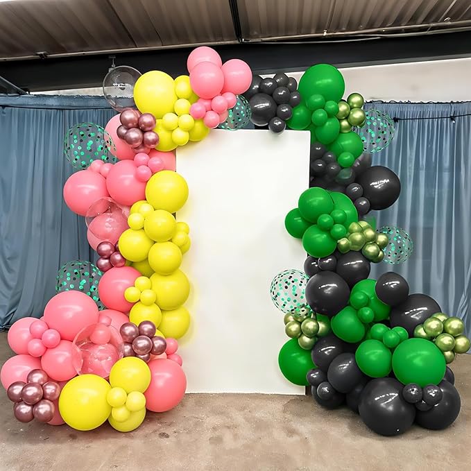 Pink and Green Balloons, 60pcs 12 Inch Green Pink Yellow Black Birthday Balloons for Girl Witch Themed Musical Theatre Theme Birthday Party Decorations Baby Shower Graduation Supplies