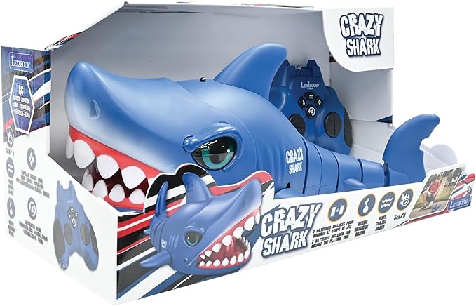 LEXiBOOK - Crazy Shark - Remote Control Shark, Up to 3mph, Automatic Hunt and Dance Modes, programmable, Music Effects, Blue, SHARK01