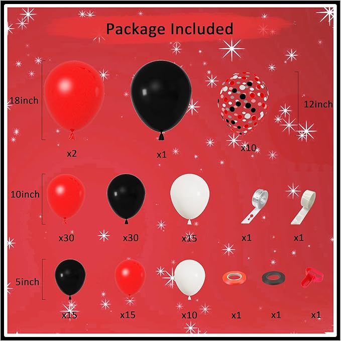 Ouddy Life 133Pcs Red and Black Balloons Garland Arch Kit for Red and Black Party Decorations, Red Black White Balloon for Birthday Las Vegas BBQ Casino Poker Racing Car Party Supplies