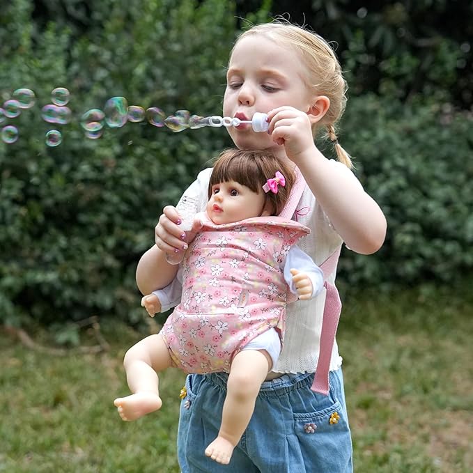 GAGAKU Baby Doll Carrier for Little Girls, Doll Accessories for Toddlers 1-3, Kids Toy Baby Dolls Sling Carrier - Pink - Helleborus