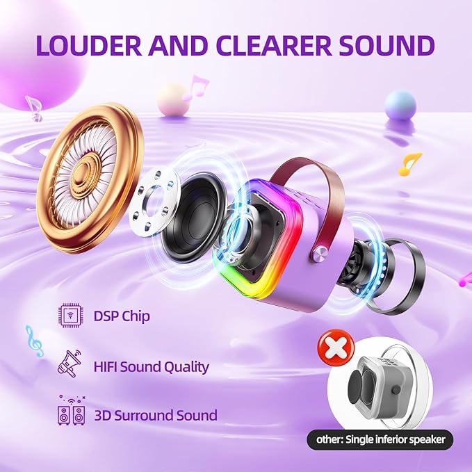 Kinglucky Mini Karaoke Machine for Kids, Top Birthday Gift Pick for Girls Ages 3, 4, 5, 6, 7, 8, 9, 10, 11, 12 Years Old, Kids' Personal Video Players Accessories with 2 Mics Valentine Kid Gift Purple