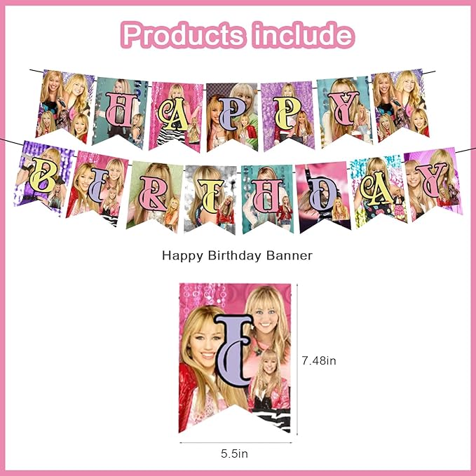 DOSSEL Hannah Singer Montana Music Theme Birthday Party Supplies Includes Birthday Banner, Cupcake Toppers, Cake Topper, Latex Balloons for Kids Adults Fans Party Decor
