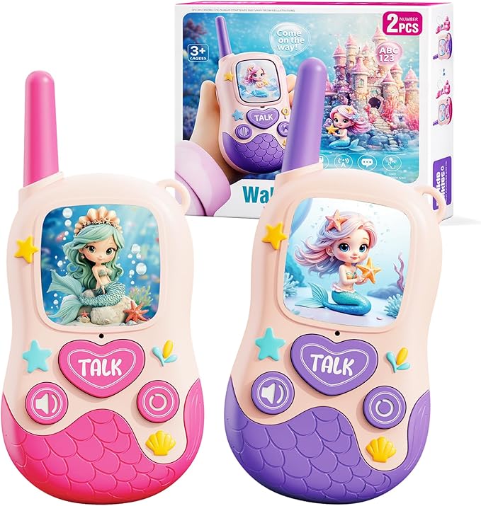 Walkie Talkies Toys for Girls:Mermaid Toys 2 Pack Walkie Talkies for Kids Toys 4 5-7 8 Year Old Girl Birthday Gifts for 4 5 6 7-9 Year Old, Camping Outdoor Game Easter Gifts Stocking Stuffers for Kids