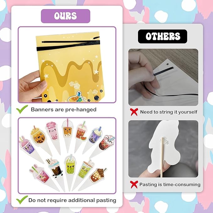 Boba Tea Party Supplies Complete Set, Bubble Tea Birthday Decorations Kit with Cartoon Banner Backdrop, Adorable Cake Toppers, Colorful Balloons, Invitation Cards for Girls Themed Party Decor