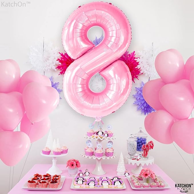 KatchOn, Giant Light Pink Number 8 Balloon - 40 Inch, Pink 8 Balloons for Birthday Girl | Number 8 Balloons for Birthdays | 8 Balloon Number for 8th Birthday Decorations for Girls | 8 Birthday Balloon
