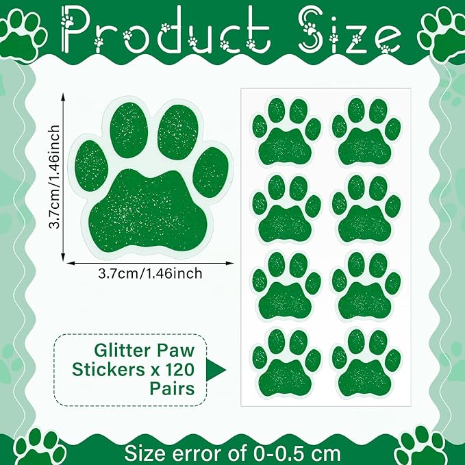 120 Pairs Green Eye Black Bulk Tiger Paw Football Stickers Sport Glitter Eyeblack Sticker Team Spirit Accessories for University College Game Day Sports Fans Themed Party Supplies