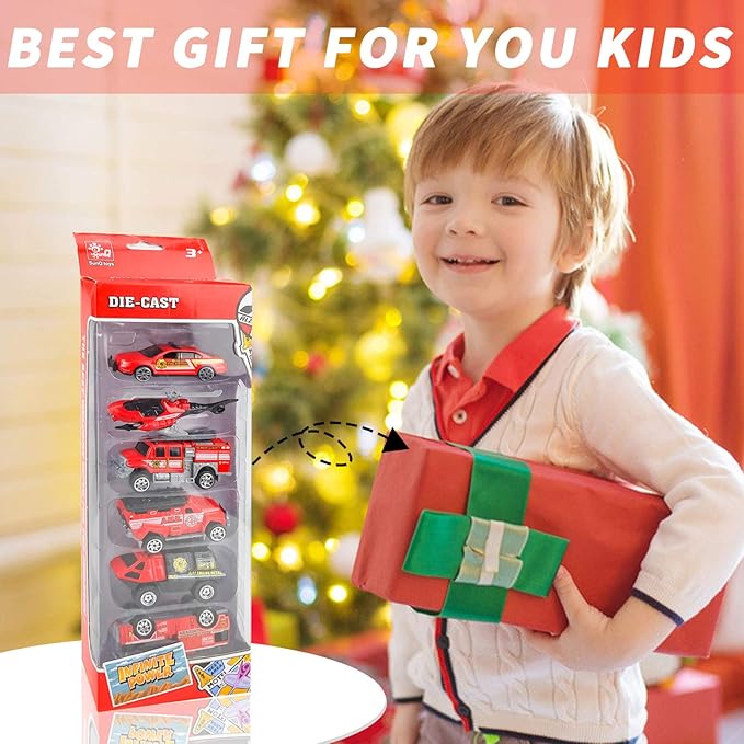 6 Pack Diecast Fire Trucks for Toddlers 3-5, Alloy Metal Fire Truck Toy for Boys 3 4 5 6 7 Years Old, Mini Fire Engine Car Toys City Emergency Vehicles for Kids Boys Girls Birthday Easter Gifts