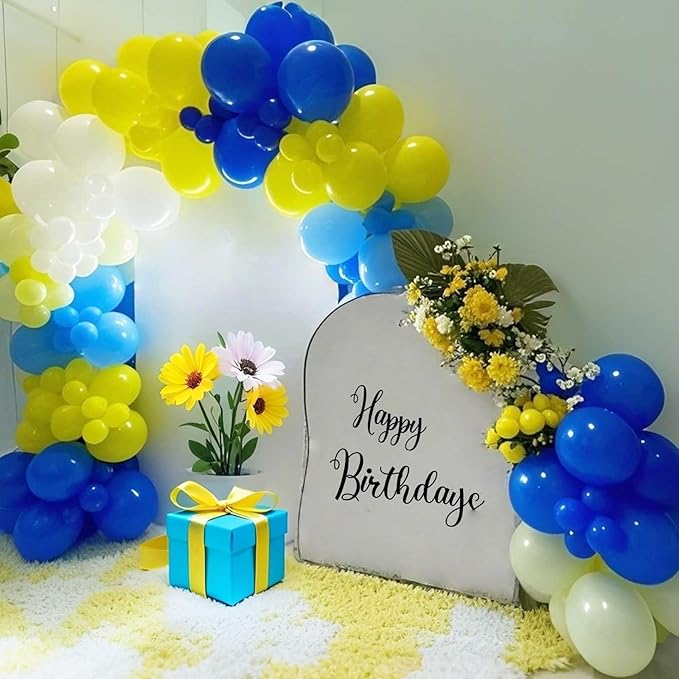 Yellow Blue Balloons, 12Inch Dark Light Blue Yellow and White Latex Balloons with Confetti Helium Balloon for Kids Cartoon Birthday Baby Shower Graduation Ocean Sky Theme Party Decorations
