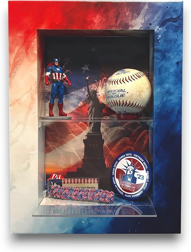 Fire and Ice Shadowbox Frame – USA Made Showcase for Figurines, Collectibles, Comic Books, Actions Figures, Toys – Lightweight & Durable Corrugated Display Case with Optional Shelves (Single)