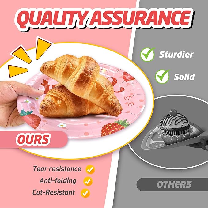 146Pcs Strawberry Plates and Napkins strawberry Party Supplies Includes Plates, Napkin, Fork, Cup, Straw, Tablecloth, Banner for Baby Shower Birthday Party Decorations, Serves 24 (Strawberry)