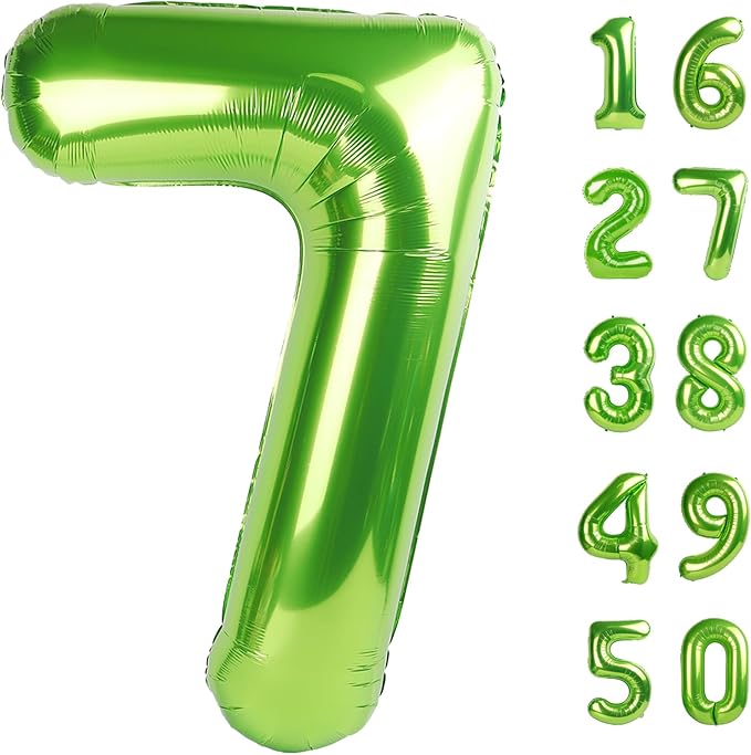 40 Inch Light Green Balloon Number 7 First Birthday Jumbo Mylar Foil Helium Balloon for 17 27 37 Birthday Digital for 70th Party Wedding Anniversary Party Decorations