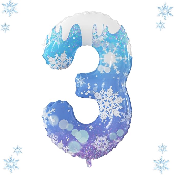 40 Inch Frozen Balloon Number 3 Birthday Balloons Decorations for Girls Birthday Snowflake Themed Party Supplies Winter Party Decorations (Blue Snowflake, number 3)