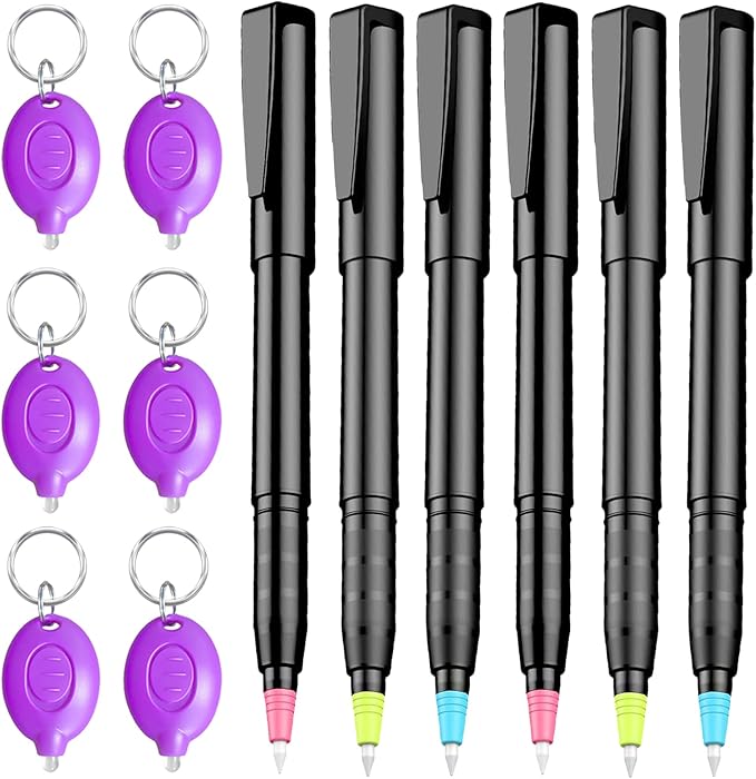 Invisible Ink Pens with UV Light, Magic Spy Pens with Mini UV LED Keychain Flashlights for Secret Messages, Disappearing Ink Pens with Black Light for Kids, Ideal for Parties and Gifts (6PCS)