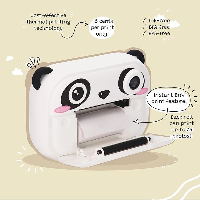 Instant Print Kids Digital Camera & Video Camcorder with Selfie Camera by Kidamento, Scavenger Hunt Momento Book, 32GB Memory Card - Model P