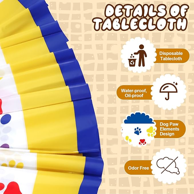Newwiee 3 Pcs Puppy Paw Print Tablecloth Plastic Disposable Colorful Table Cover Dog Table Cloth 108 x 51'' Paw Print Party Supplies for Dog Pet Themed Party Decorations Favors (Red, Yellow, Blue)