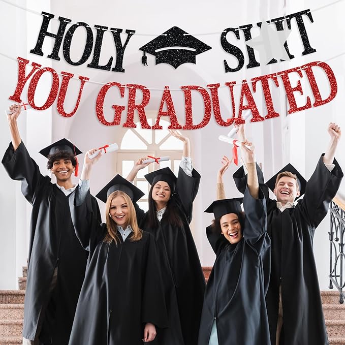 Congrats Grad 2026 Banner, You Did It Hanging Decorations, Glittery Class of 2026 Graduation Party Decorations Supplies(Red)