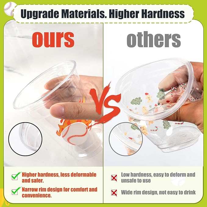 100Pcs Baseball Party Decorations Cups,12OZ Clear Disposable Plastic Drinking Cups For Baseball Theme Birthday Party Decor Supplies