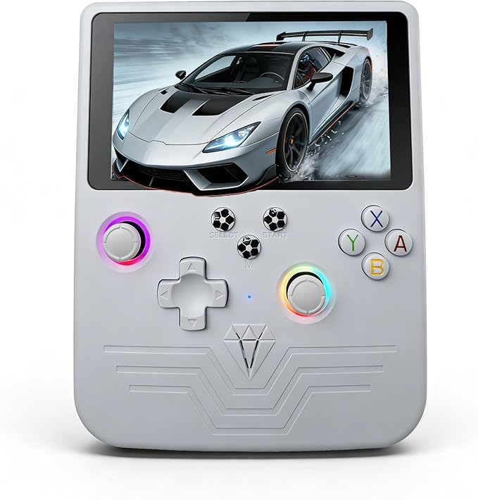 RegiisJoy R60 MAX 40000 in 1 Handheld Game Console, 5.5 Inch IPS Screen Retro Gaming Consoles Main Emulators, Portable Mini Pocket Arcade 6000mAh Battery,128G TF Card,RGB Joysticks White