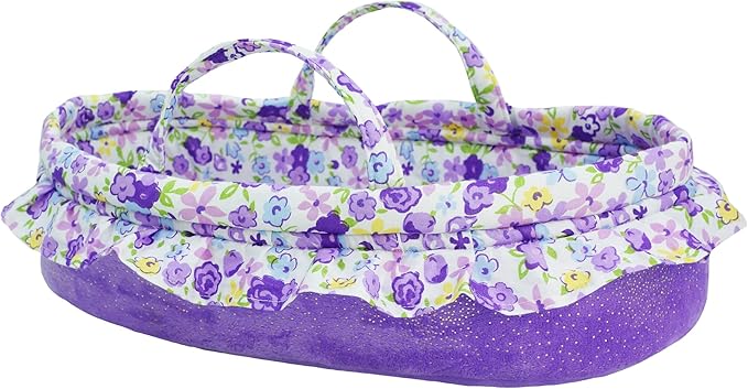 June Garden Cozy Dream Doll Bassinet - Baby Doll Portable Carrier - Fits for American Girl Dolls up to 14" - Soft Pillow & Safety Buckle Included - Purple