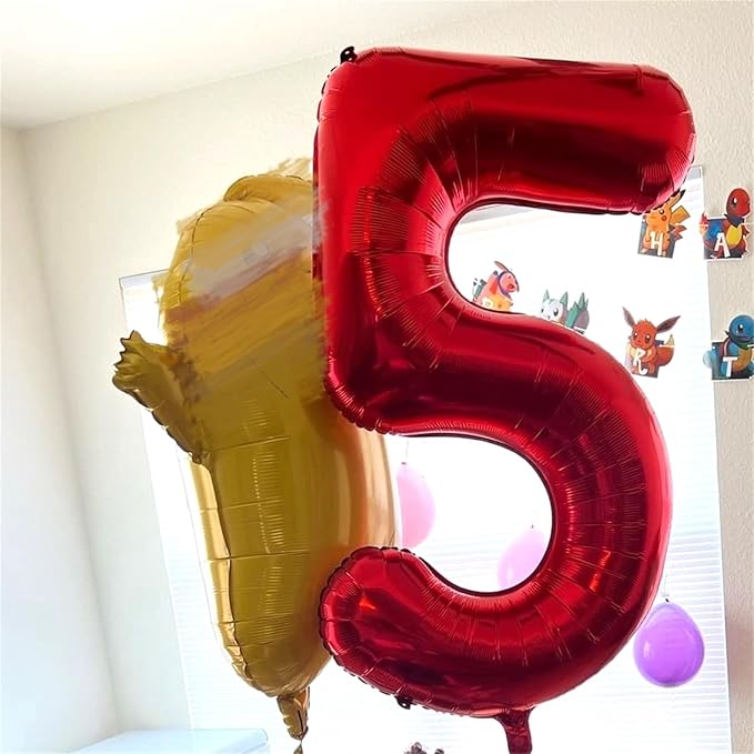40 Inch Red Number Balloons, Giant Foil Number 5 Balloons for Girls Boys 5th Birthday, 0-9 Set Balloon for Women Men 25th Birtyday Party Decoration Christmas Anniversary Graduation Decoration Supplies